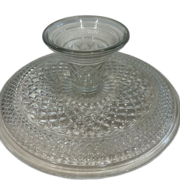 2 Pc. Footed Cake Stand with Heavy Crystal Lid. Preowned - Picture 3 of 11